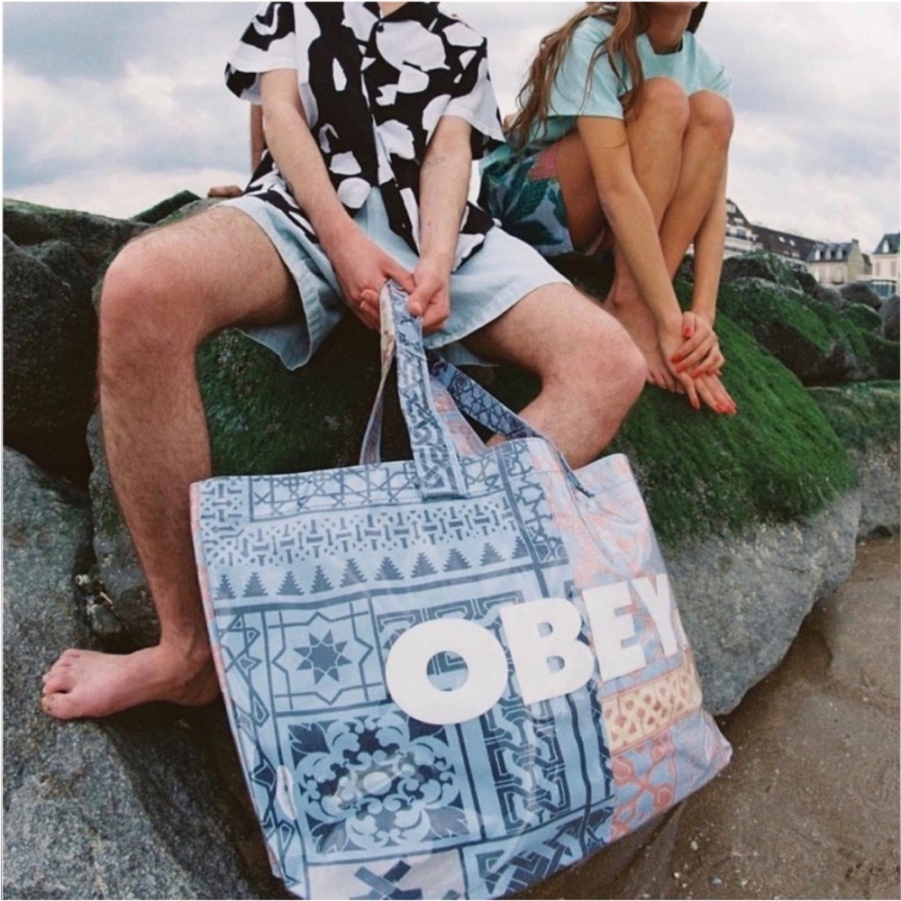 Obey Patchwork Tile Tote in Blue, Gray, Tan - Picture 2 of 2